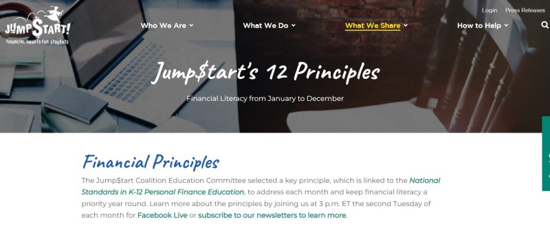 Jumpstart financial education principles